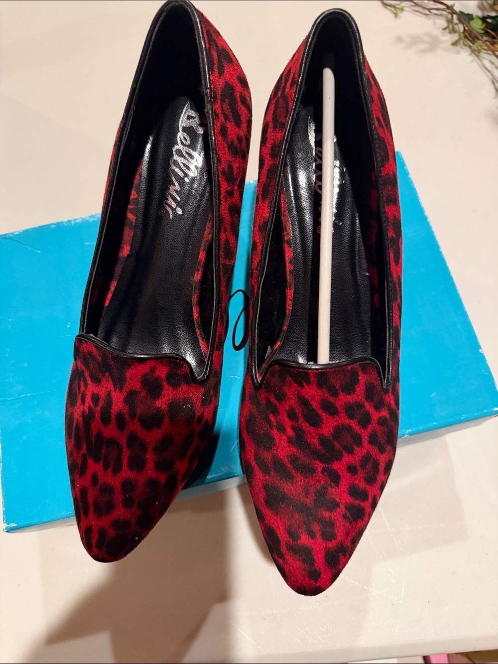 Bellini Red and Black Leopard Print Pointed-Toe Heels
